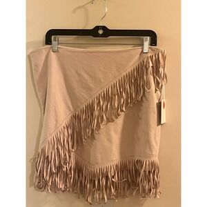 1. STATE Skirt Women's Large Blush Western COWGIRL Faux Suede Zipper Fringe